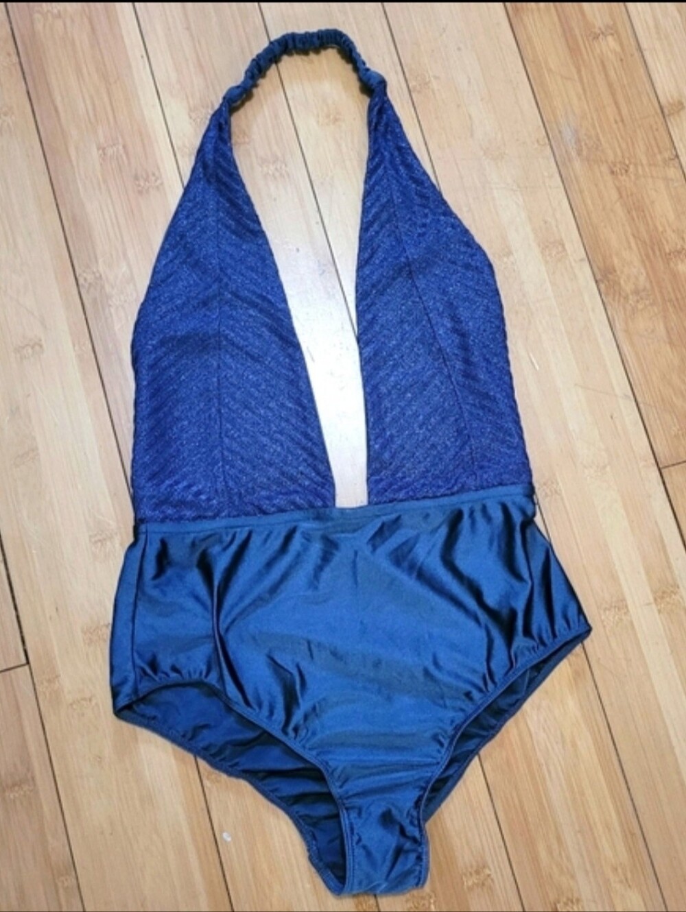 Urban Outfitters Out
From Under Sparkly Silver Blue
Deep Plunge Halter Bodysuit